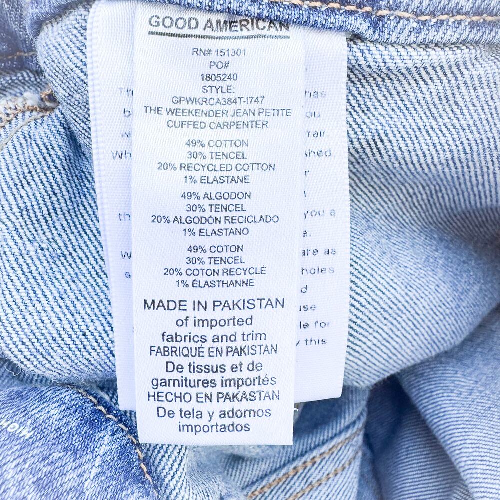 Good American The Weekender Petite Cuffed Carpenter Slim Denim Jean Size 14 / 32 - Picture 7 of 8